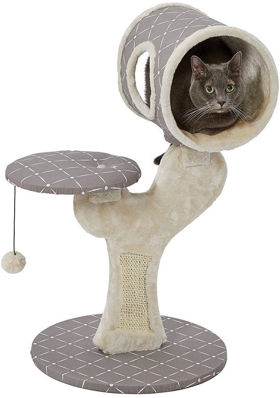 Cat Tree Modello 138S-MRD, con Sisal Krabmat e Punto di Vista, Disegno Pannelli a Funghi, Dimensione Piccola