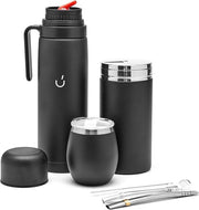 Contenitore Yerba Mate Termos - Contenitore Yerbero - Set di Pulizia per Bombilla Mate - 304 18/8 Acciaio Inossidabile (Nero)