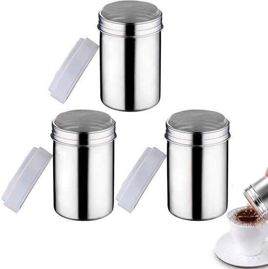 Set di 3 macinadores di zucchero in polvere con coperchio, macinatore di zucchero in polvere, macinatore di cacao per cappuccino, per cioccolato, zucchero in polvere, zucchero, sale, cacao, farina, macinatore di caffè e spezie