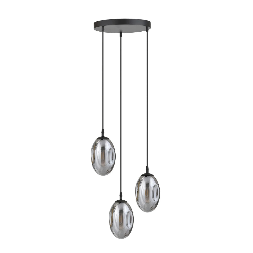 Sospensione Minimal 3 Luci Atalanta Acciaio Nero E Vetro Fumè