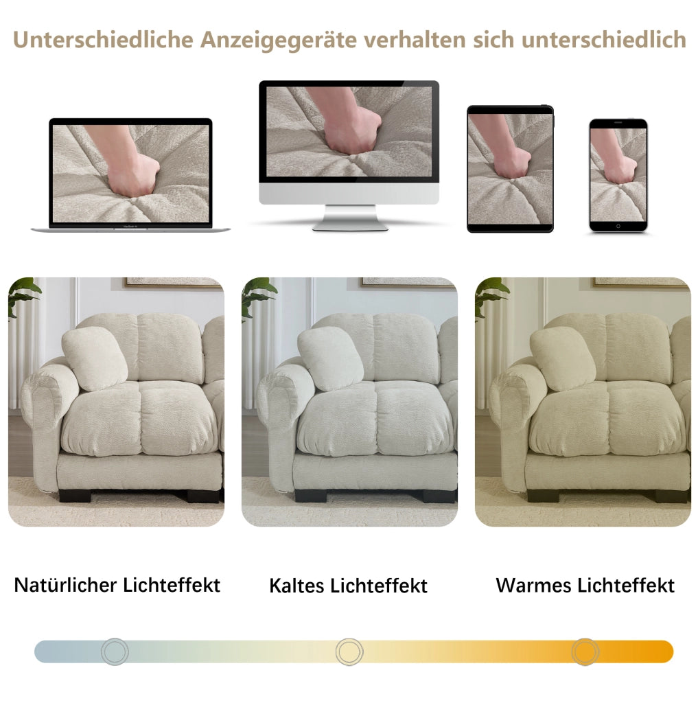Divano angolare modulare 2 posti con pouf mobile 190x149x90 cm in chenille color kaki chiaro