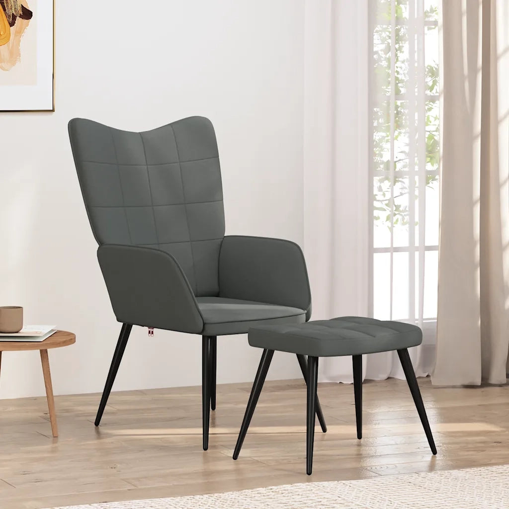 Poltrona | Sedia Relax con Sgabello Grigio Scuro in Tessuto