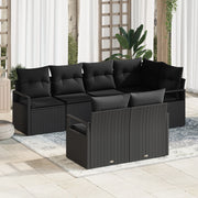 Set Divano da Giardino 7 Pezzi con Cuscini Nero Polyrattan