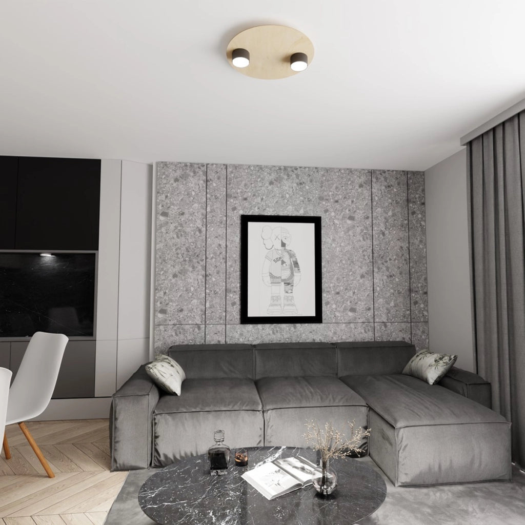 Lampada da soffitto PIXO in acciaio nero e legno naturale