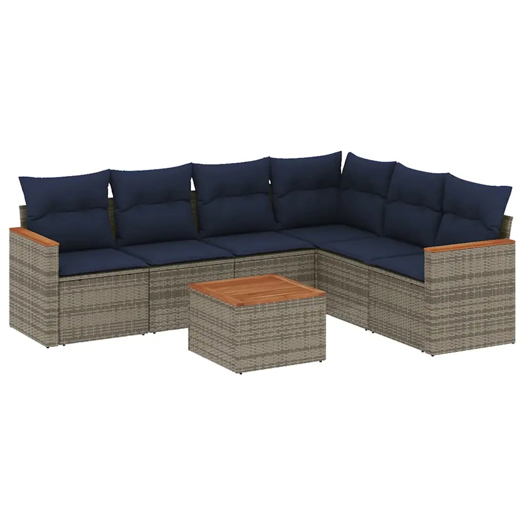 Set Divani da Giardino 7 pz con Cuscini Grigio in Polyrattan 3226012