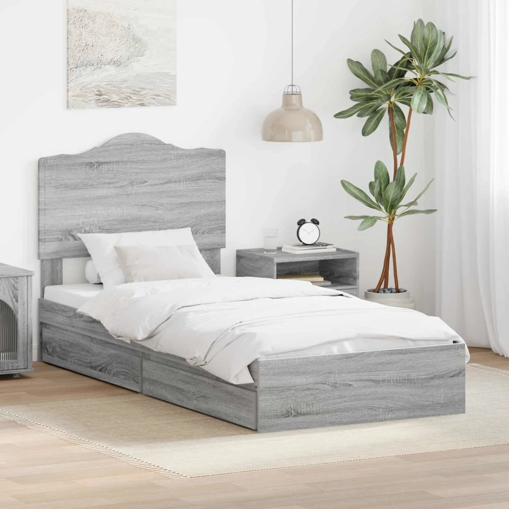 Letto con Contenitore con testiera Grigio Sonoma 90 x 190 cm
