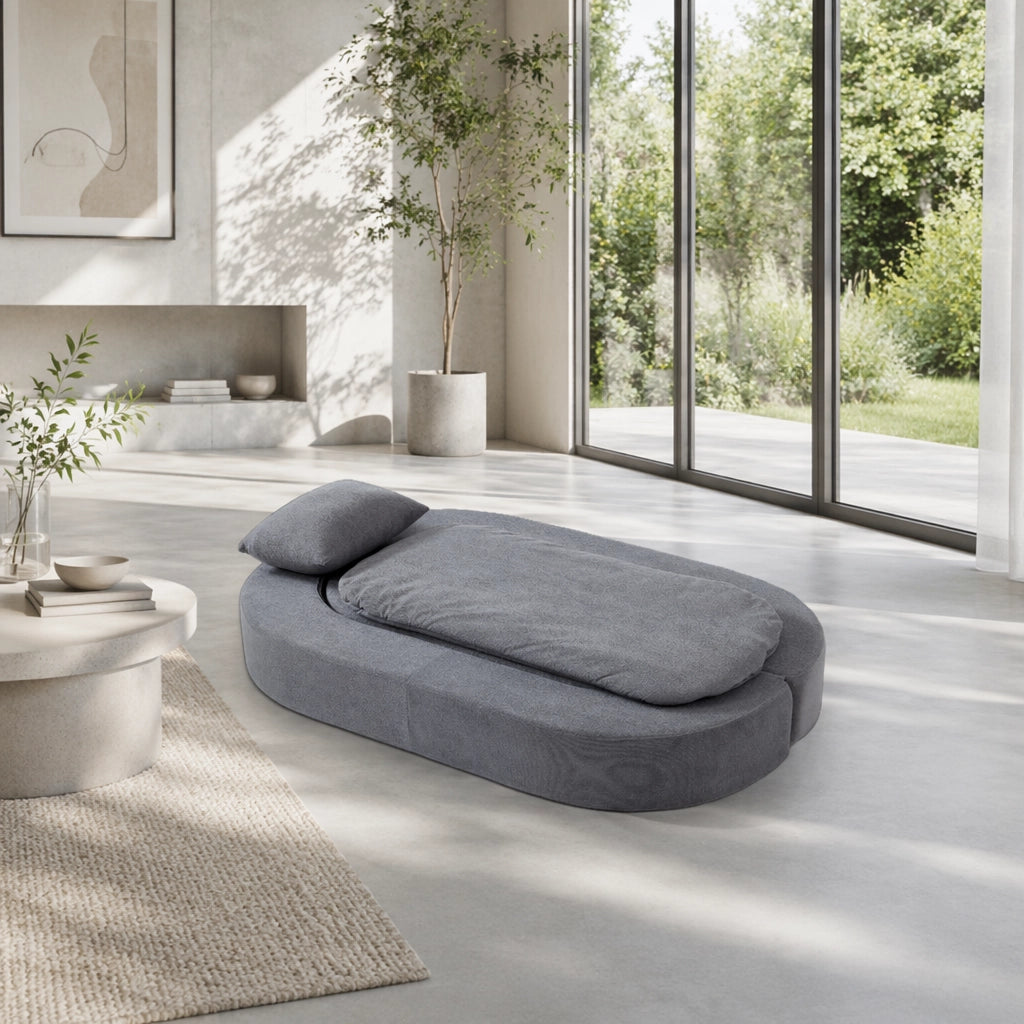 Divano letto pieghevole in flanella con schiuma ad alta densità e coperta grigio chiaro 131 × 32 × 32 cm