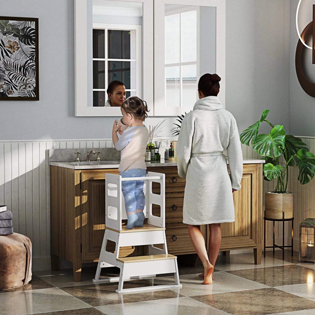 Torre di apprendimento per bambini ¨C zephmum ¨C con pannello lavagna e barriera sicurezza 55x52,5x87,5 cm bianco