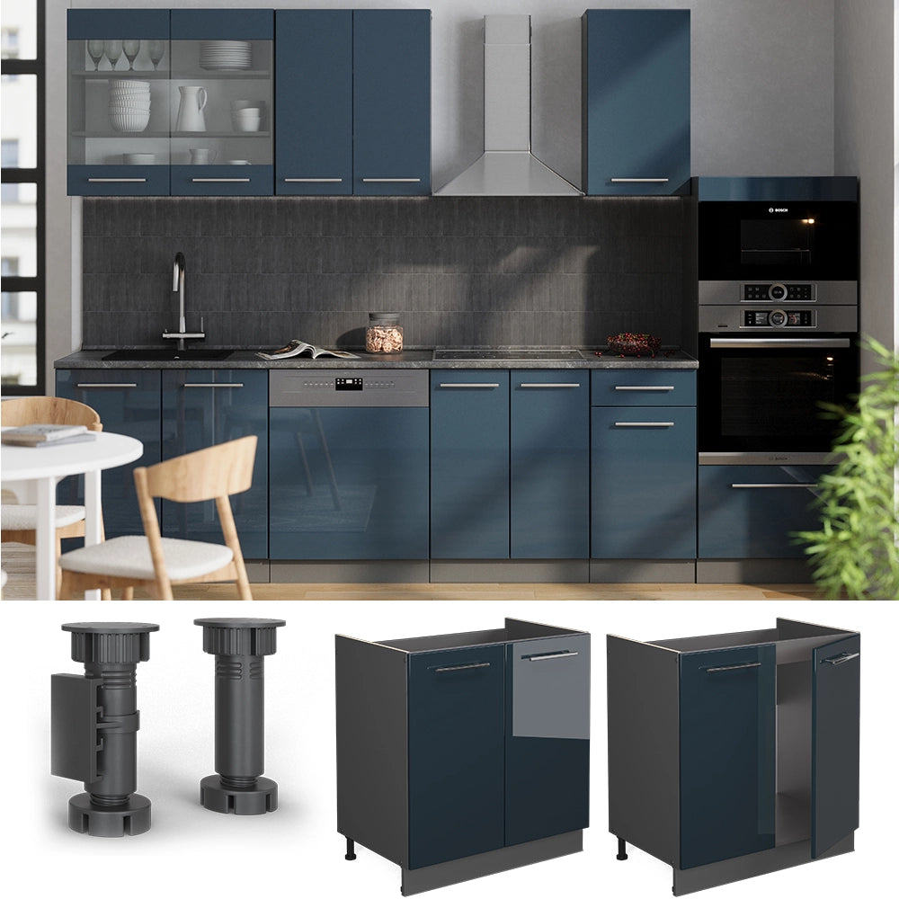 Vicco Mobile lavello cucina Blu scuro lucido 80 cm senza piano di lavoro