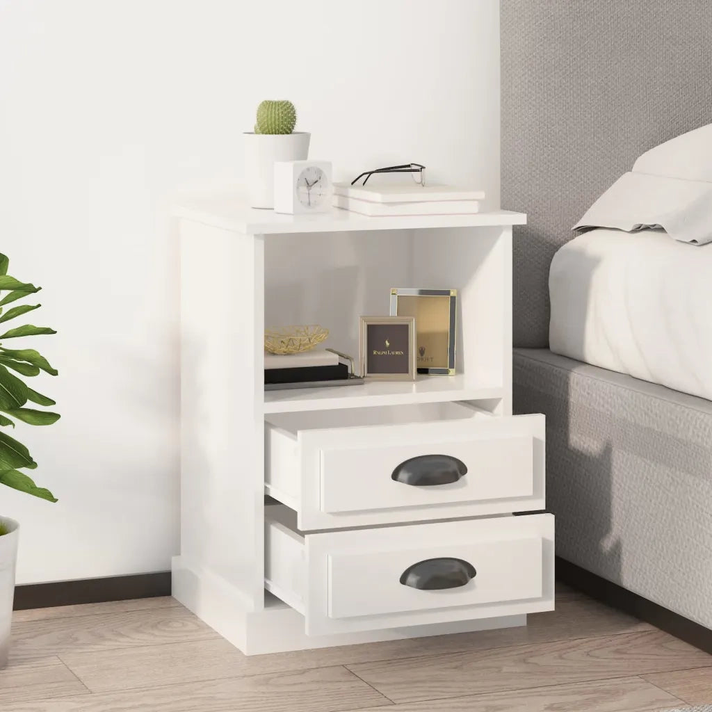 Set di 2 Comodini | Armadio da Notte | Mobiletto da notte Bianco Lucido 43x36x60 cm