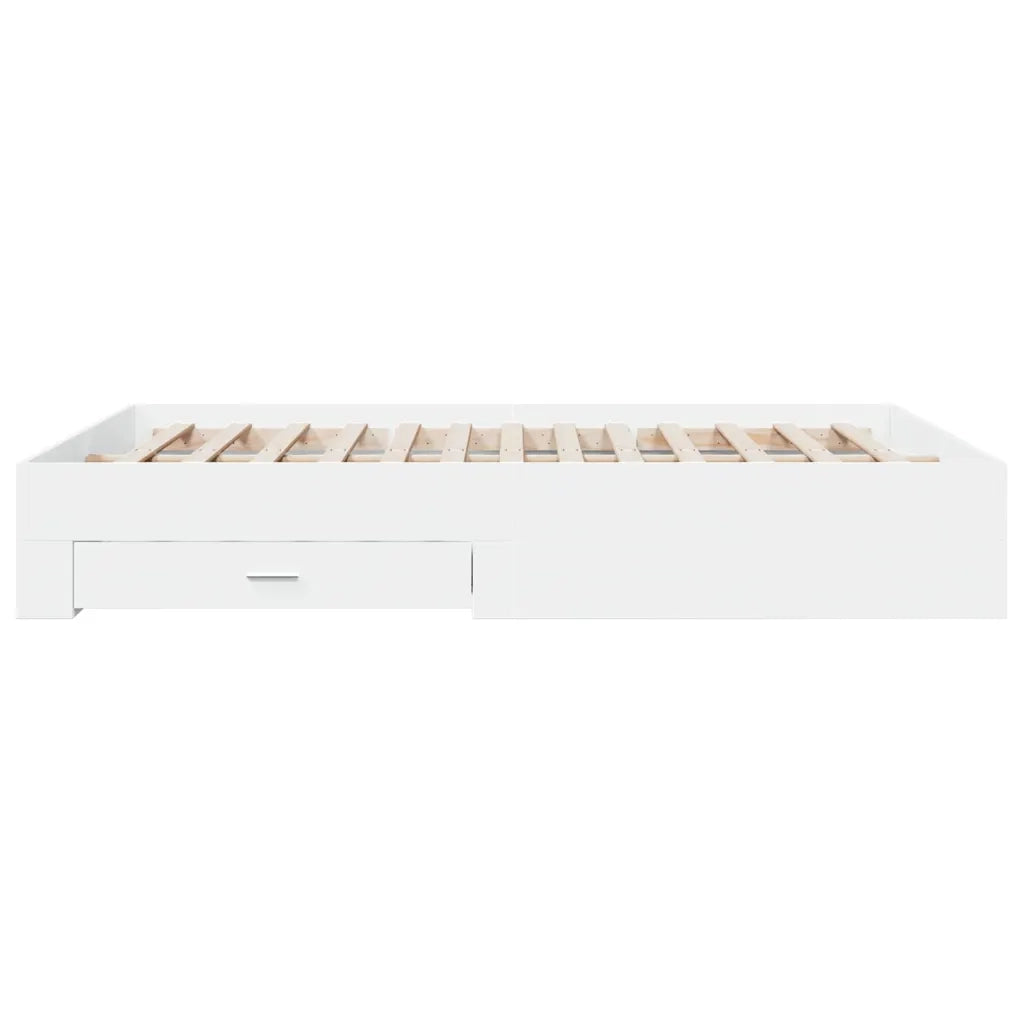Letto matrimoniale | Letto per adulti | Giroletto con Cassetti Bianco 150x200 cm in Legno Multistrato