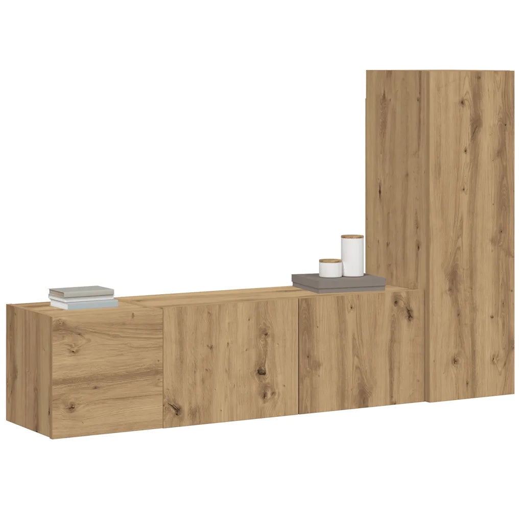Mobili TV a Parete 3 pz-Set di 3 Credenza per TV sospesa Rovere Artigianale in Legno Multistrato 453103