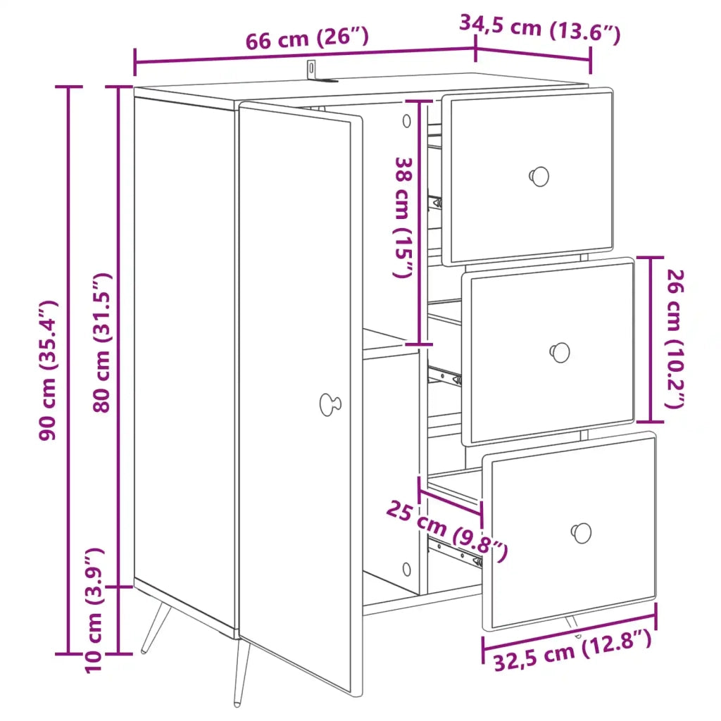 Credenza con cassetto Rovere Artigianale 66 x 34,5 x 90 cm