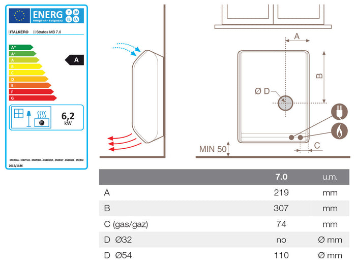 Stufa a Gas Metano 83,5x22,5x58,5 cm Italkero Stratos MB 70 Bianco