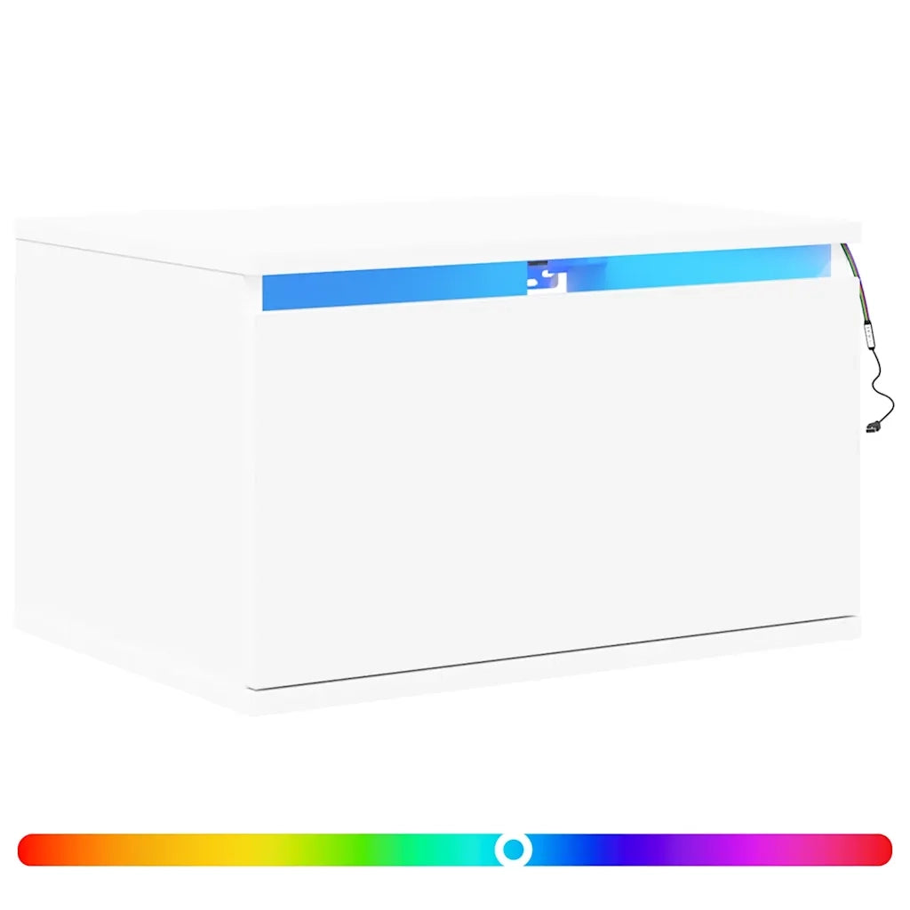 Comodini a Parete con Luci LED 2 pz-Set di 2 Tavolino da notte Bianchi 765442