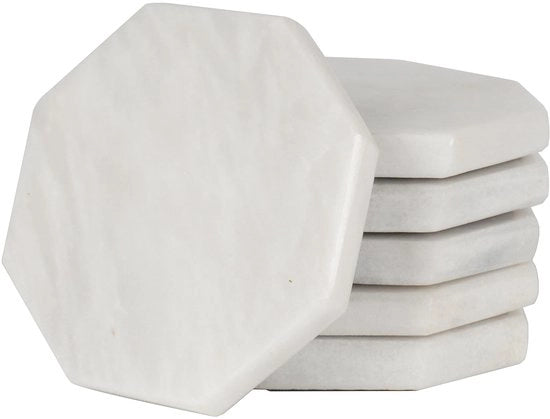 Set di Sostegni in Marmo, 3,5-pollici, Sostegni Manuali a Stella per Bicchieri, Accessori Ideali per Bar, Bianco, 6-Pack