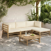 5-piece Garden Lounge Set With Cream-white Bamboo Cushions
