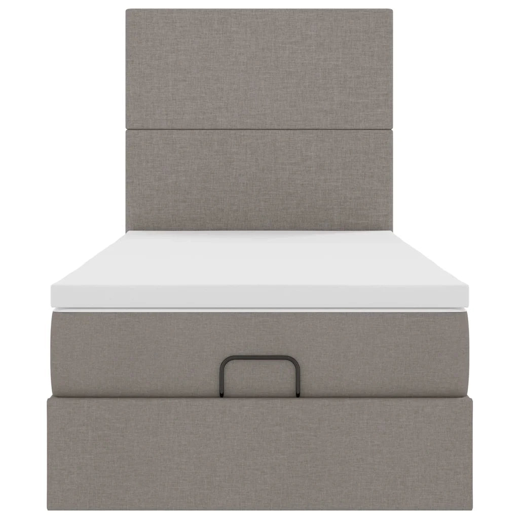 Pouf Letto con Materasso e LED Tortora 90x200 cm in Tessuto