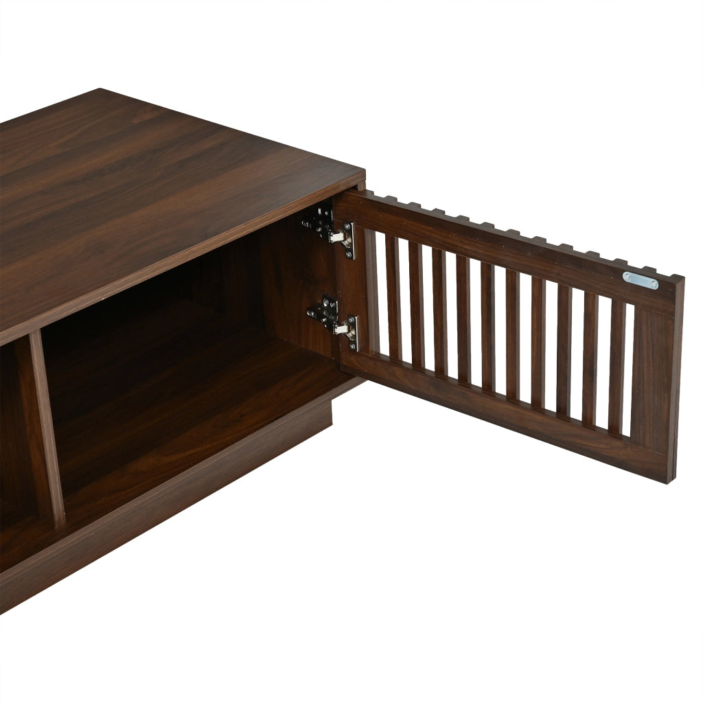 Tavolino basso con 2 ante a griglia e 2 vani contenitore, per soggiorno, in MDF e truciolare, noce, 100 × 50 × 35 cm