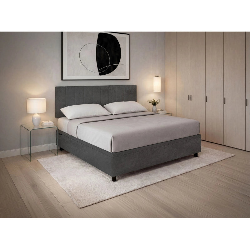 Letto imbottito Letto Matrimoniale alla Francese 140x200 cm Vertical - Contenitore,Microfibra,Grigio