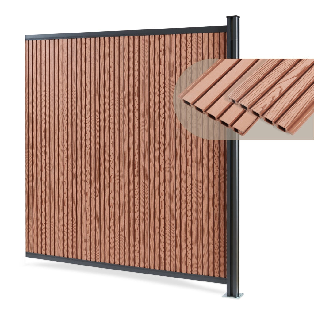 Recinzione Frangivista Grassano in WPC Modulo di Estensione con Montante (AxL) 185 x 175 - Marrone NEU.HOLZ