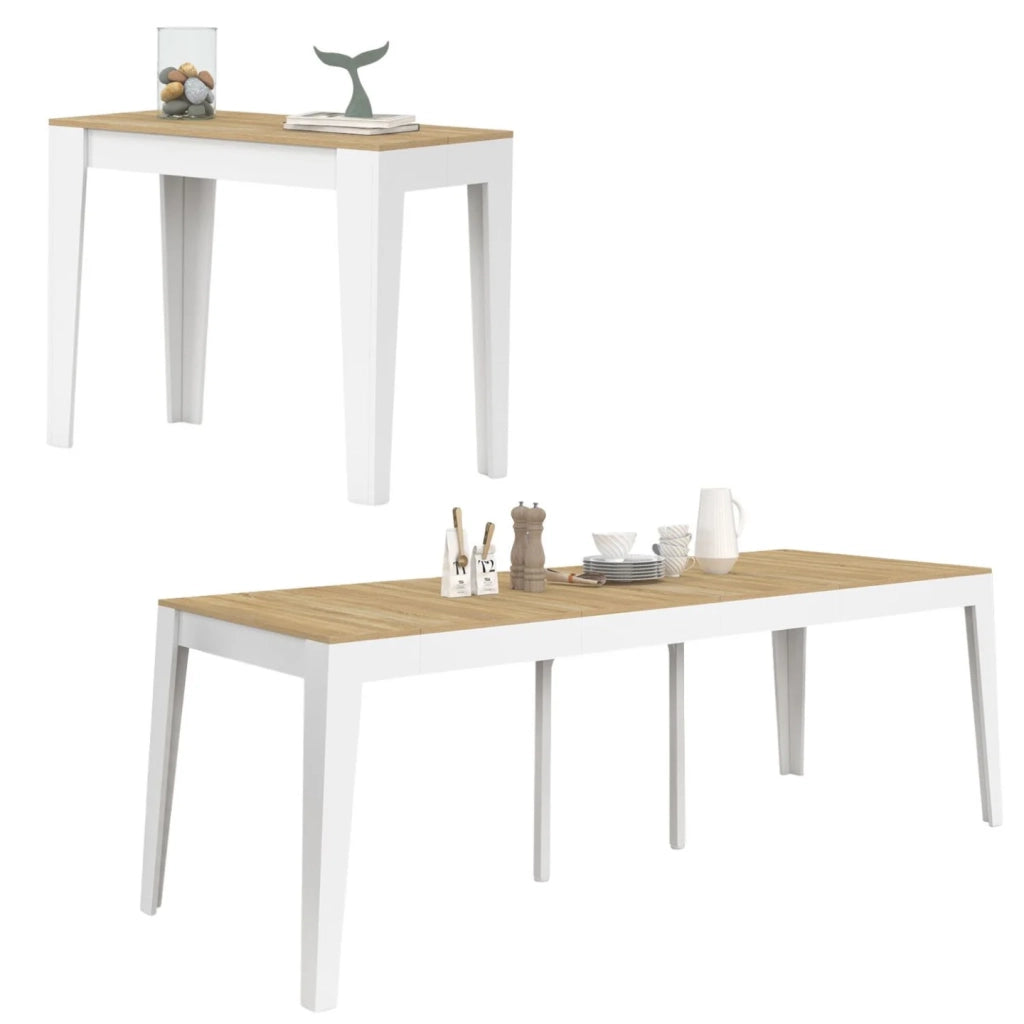IDMarket - Consolle allungabile MICHEL, 10 posti, 235 cm, legno bianco e impiallacciato faggio