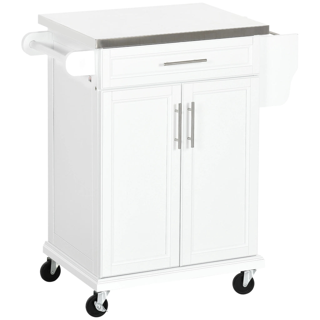 Tavolo da cucina con ruote ¨C zephmum ¨C bianco, acciaio