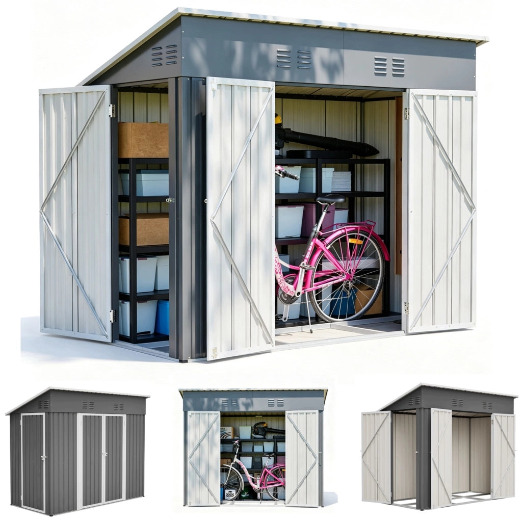Grande Casetta Da Giardino In Metallo 242×120×192 Cm Con Tre Porte E Due Serrature