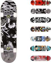 Skateboard con ruote a doppio kick 7 strati PU non scivolo per principianti, nero e bianco