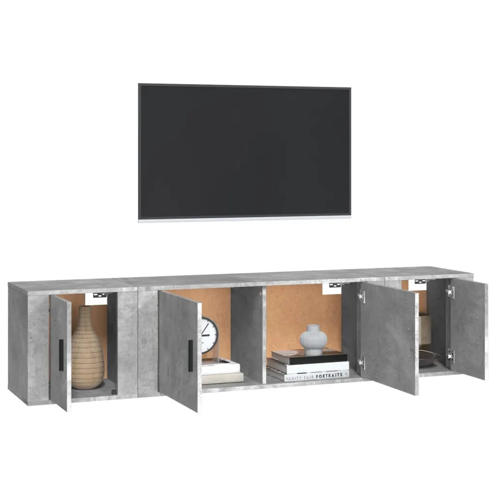 vidaXL Set di Mobili Porta TV 3 pz Grigio Cemento in Legno Multistrato