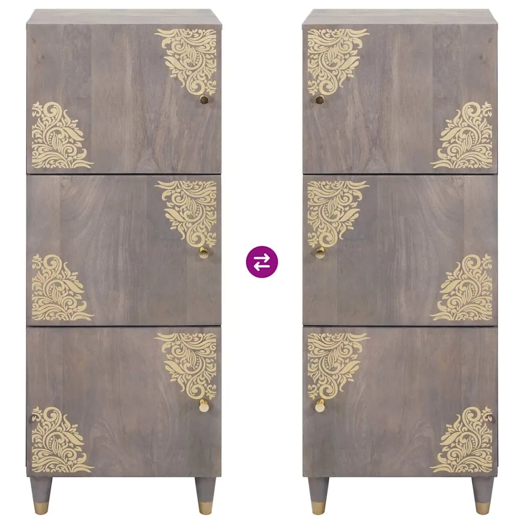 Credenza | Madia | Buffet da pranzo | Armadio da pranzo Grigio e Oro 40 x 33 x 110 cm Legno di mango massello