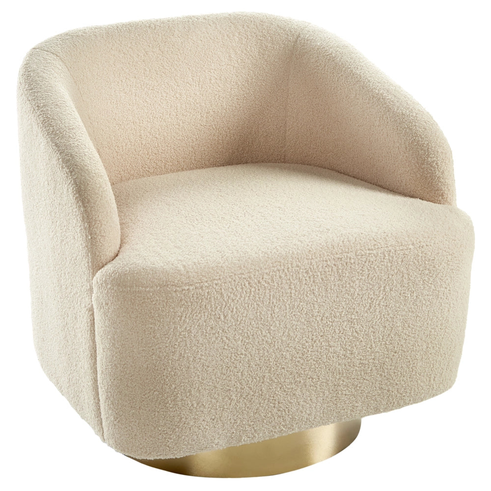 Poltrona in tessuto bouclè beige con base Girevole stile retrò glamour