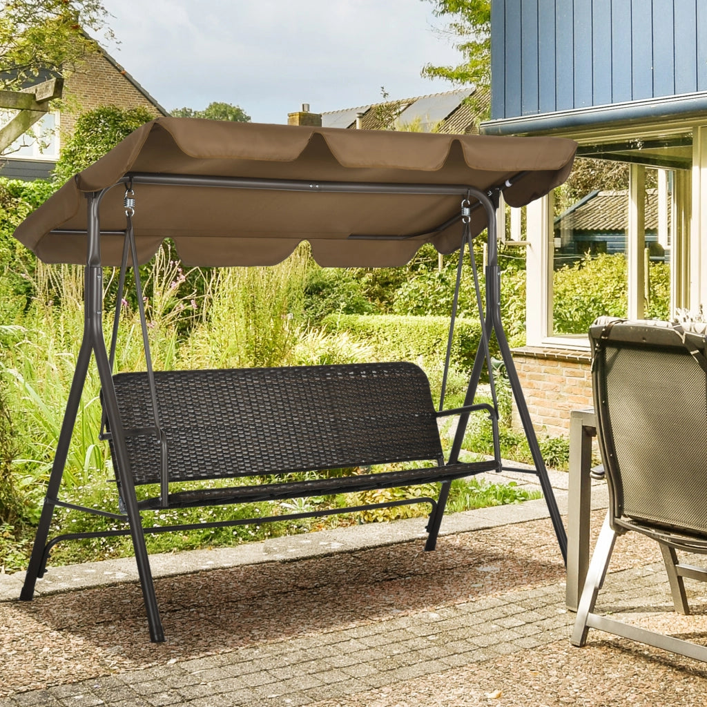 Dondolo da Giardino 3 Posti con Tettuccio Regolabile in Rattan PE e Acciaio, 167x112x153cm