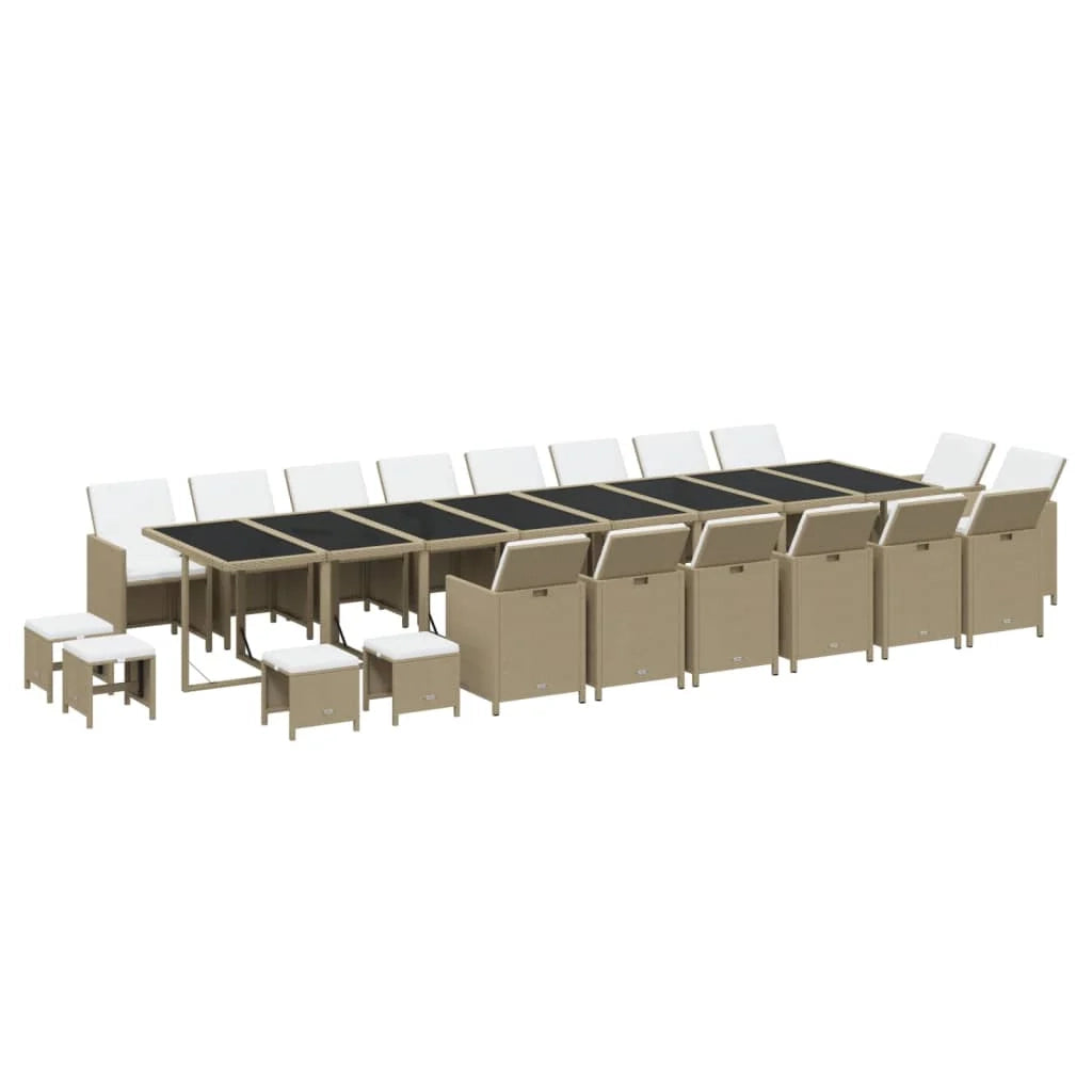 Set da pranzo per esterni composto da 21 pezzi con cuscini in resina intrecciata beige 02_0014432