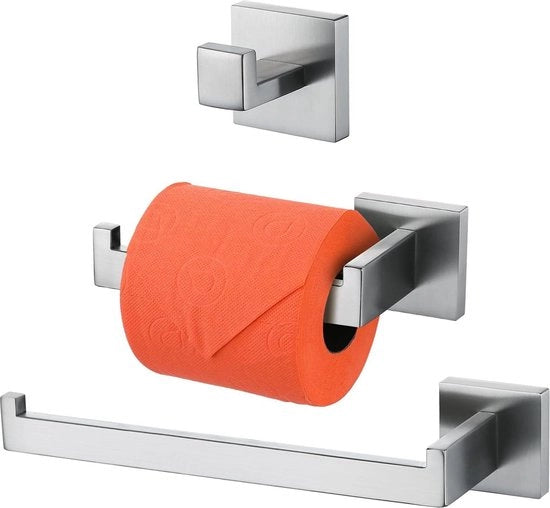 Set accessoriato per la camera da bagno 3 in 1 - Acciaio inossidabile - Ospite per carta igienica e bar per asciugamani - Montaggio alla parete - Finitura a sbalzo - Q7010BR