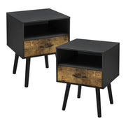 Set Gävle di 2 Comodini con Cassetto e Scomparto - Nero / Effetto Legno Scuro [en.casa]