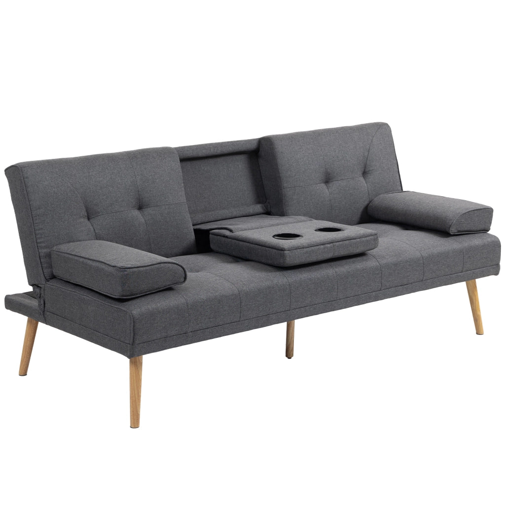 Divano letto 3 posti in tessuto grigio ¨C Zephmum ¨C 2 cuscini