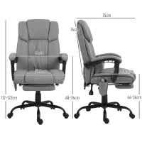 Poltrona Massaggiante e Reclinabile con Poggiapiedi, in Finta Pelle e Acciaio, 66x75x112-122 cm, Grigio
