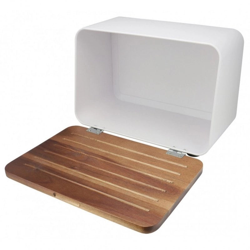 Husla 73937 Portapane in acciaio con coperchio in legno di acacia