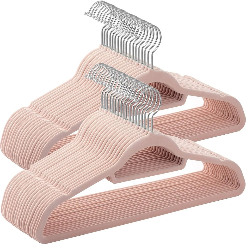 Set di 50 grucce antiscivolo in velluto spessore 0,6 cm salvaspazio gancio girevole a 360° lunghezza 45 cm per cappotti camicie abiti pantaloni rosa chiaro 12_0000124