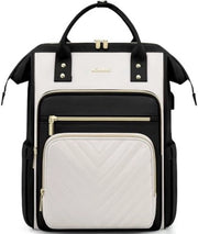 Borsa portatile per laptop per donne - Adatta per laptop da 15.6 pollici - Interno ampio con più tasche - Impronte d'acqua e durata - Nero e beige