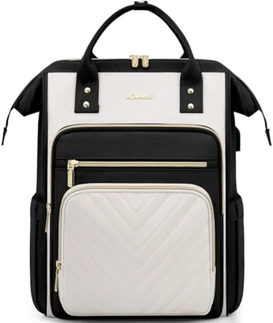 Borsa portatile per laptop per donne - Adatta per laptop da 15.6 pollici - Interno ampio con più tasche - Impronte d'acqua e durata - Nero e beige