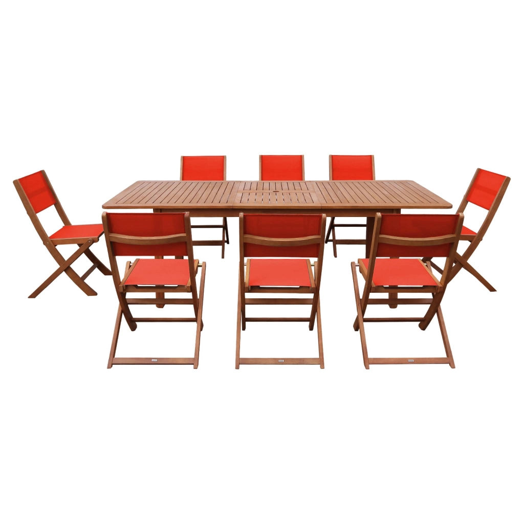 Set tavolo da giardino estensibile in legno di eucalipto con 8 sedie,