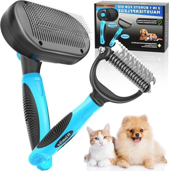 Borsa a doppia funzione per la cura degli animali domestici - Spazzola per eliminare la sottovaccia per cani e gatti - Spazzola per pelo lungo e corto - Spazzola auto-pulente per animali domestici