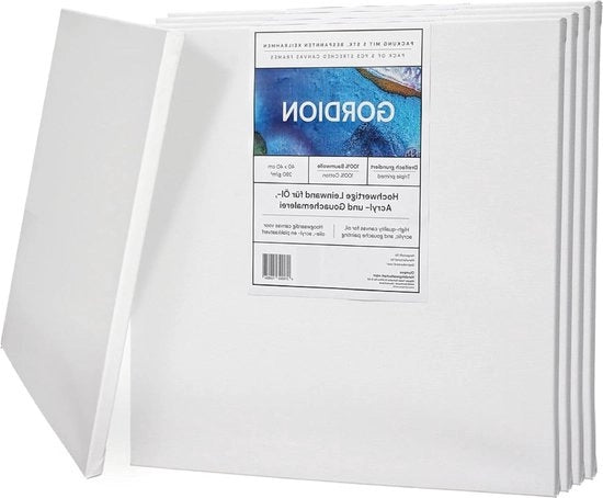 Set di stendardi da 5 - Tela di canapa imbottita 40x40 cm - 280 g/m² tela di cotone - adatto per acrilico, olio e acquarello