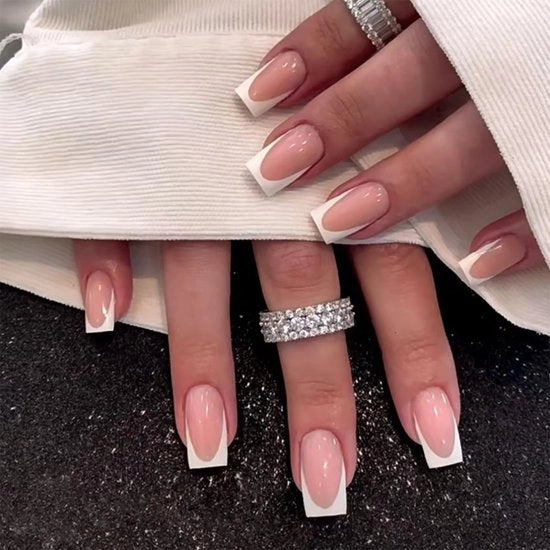 Nagelli applicabili a secco 24 pezzi - Nageli francesi - Nageli a forma di plak - Nageli applicabili a secco con adesivo - Nageli francesi con colla - Adatti per donne/ragazze - Nageli applicabili a secco