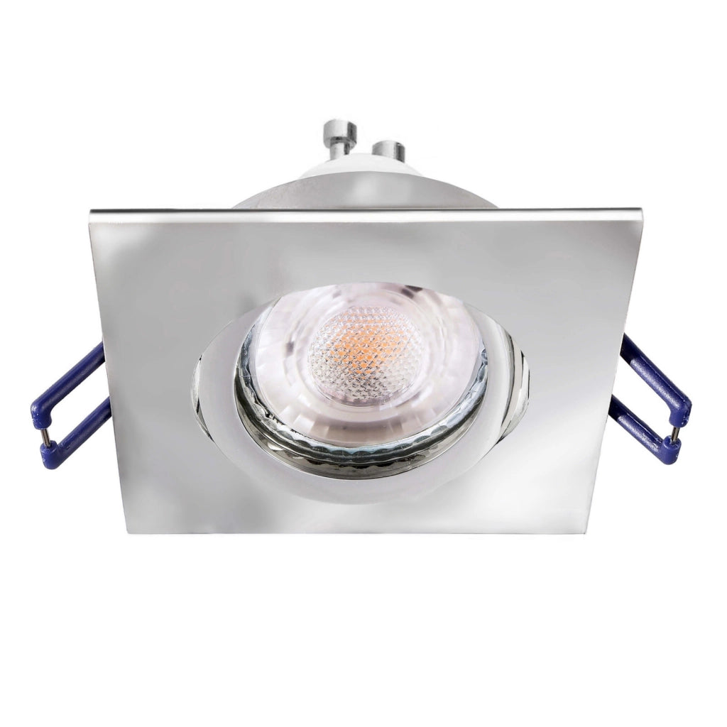 Faretto ad incasso LED 8W GU10 cromato lucido quadrato foro 70mm moderno orientabile luce soffitto cucina corridoio CROMATO 3000K