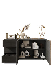 Madia Design Moderno 2 Ante 3 Cassetti Venus 181x44x84 cm Titanio E Rovere Cadiz