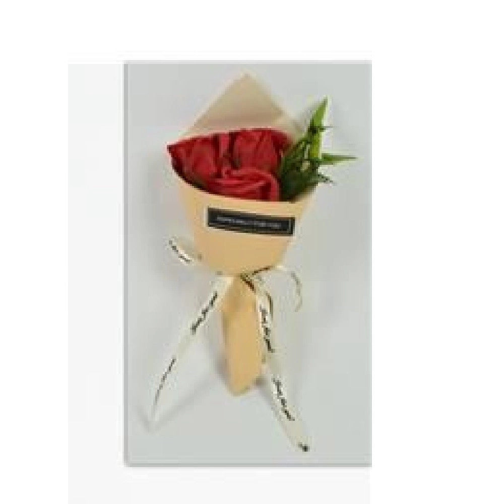 Trade Shop - Mazzo Mazzettino Bouquet Di Rose Rosse Finte Con Foglie Regalo Per San Valentino -