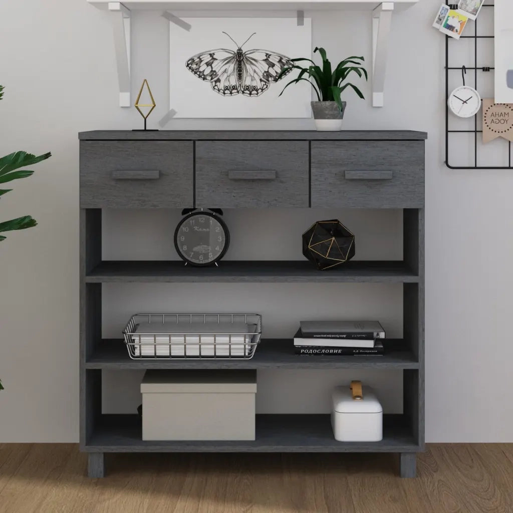 Consolle | Tavolo d'Ingresso HAMAR Grigio Scuro 90x35x90 cm Legno Massello di Pino